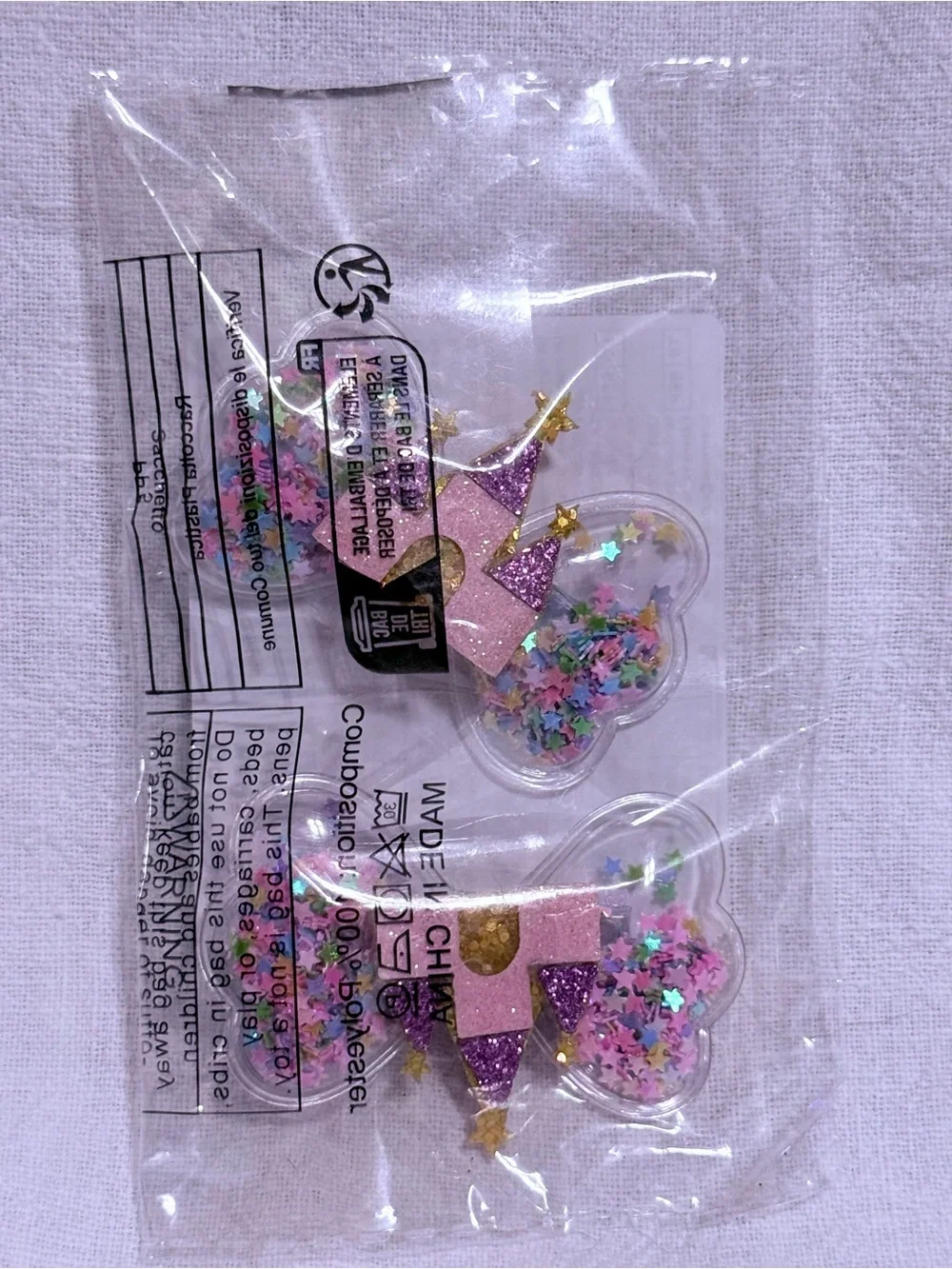 NWT-Castle 2-Piece Sparkly Confetti Pastel Hair Clips Set